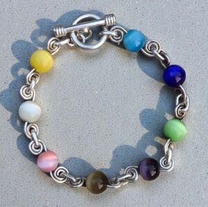 Vintage heavy sterling cats eye bracelet